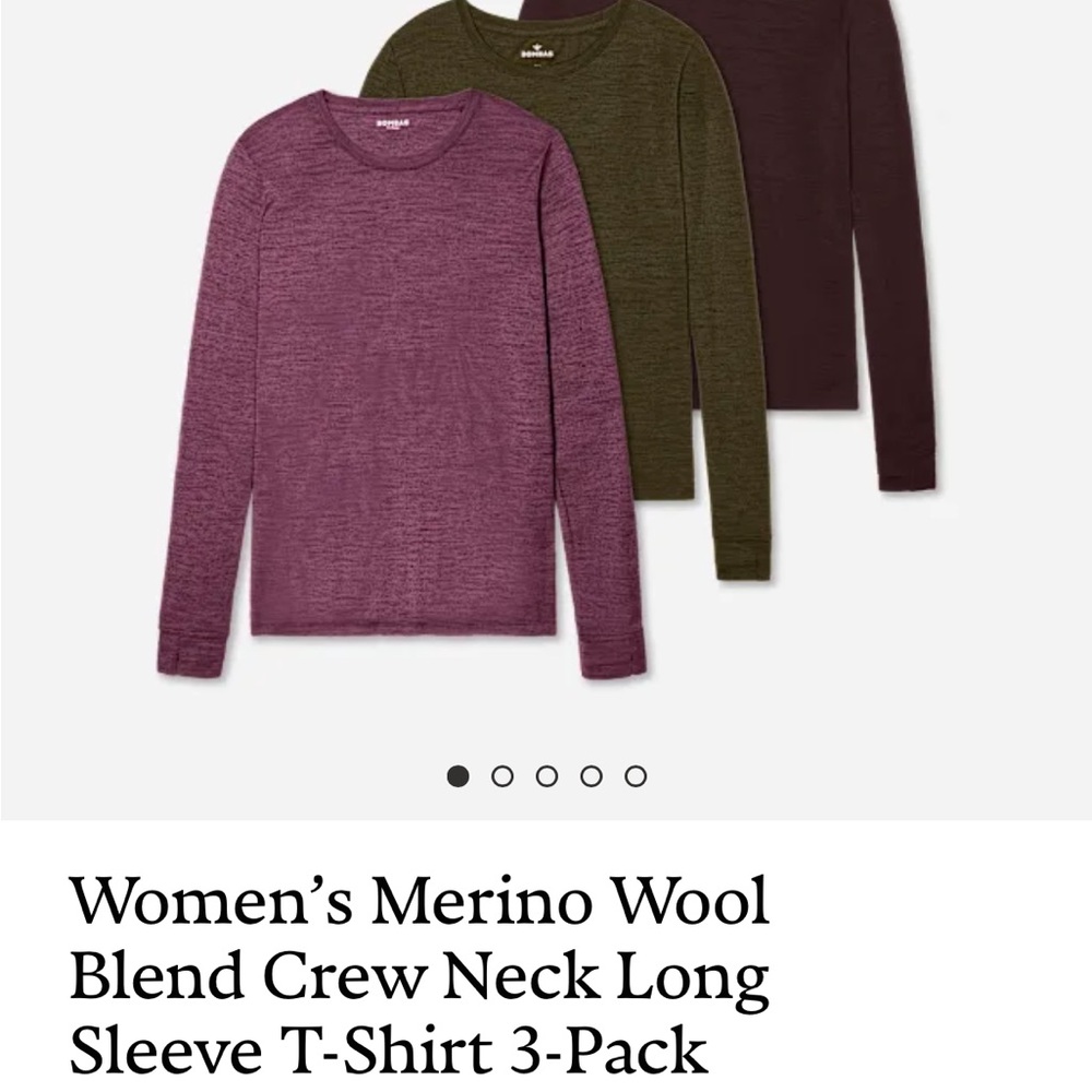 Women's Merino Wool Blend Crew Neck Long Sleeve T-Shirt 3-Pack